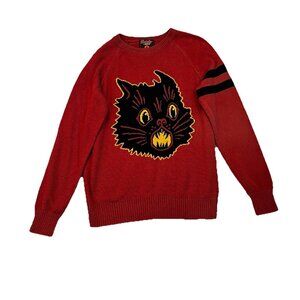 Beistle by Creepy Co Scared Cat Halloween Sweater Size Medium Retro Rust Black